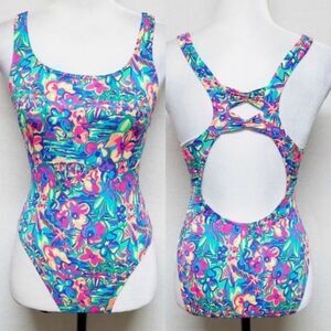 VINTAGE 80s Ocean Pacific Neon Tropical Swimsuit